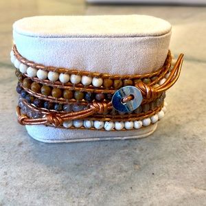 Chan Luu copper cord multi wrap bracelet with silver clasp.